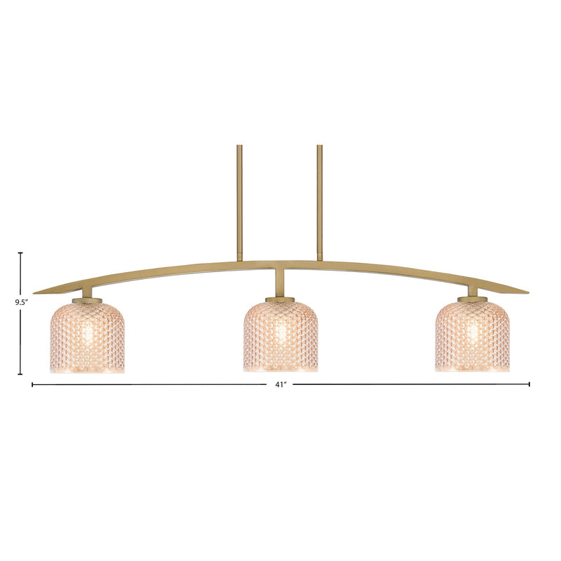 Toltec Kurve 41in 3-Light Island Light | Contemporary New Age Brass Steel and Amber Textured Glass | Kitchen Island & Dining Room | 6 x 41 x 9.5 in | Model 3736-NAB-4613