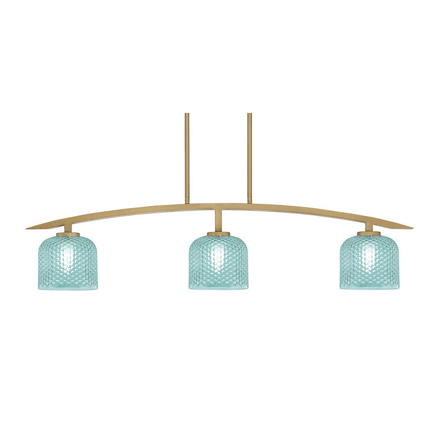 Toltec Kurve 4615 3Lt Island Light, Brass, 6" Turquoise Textured - 3736-NAB-4615