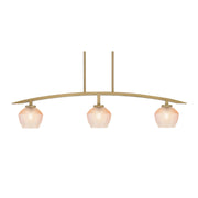 Toltec Kurve 41in 3-Light Island Light | Modern New Age Brass Steel and Amber Textured Glass | Kitchen Island & Dining Room | 6 x 41 x 9.5 in | Model 3736-NAB-4623