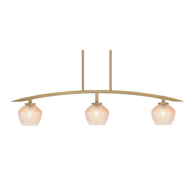 Toltec Kurve 41in 3-Light Island Light | Modern New Age Brass Steel and Amber Textured Glass | Kitchen Island & Dining Room | 6 x 41 x 9.5 in | Model 3736-NAB-4623