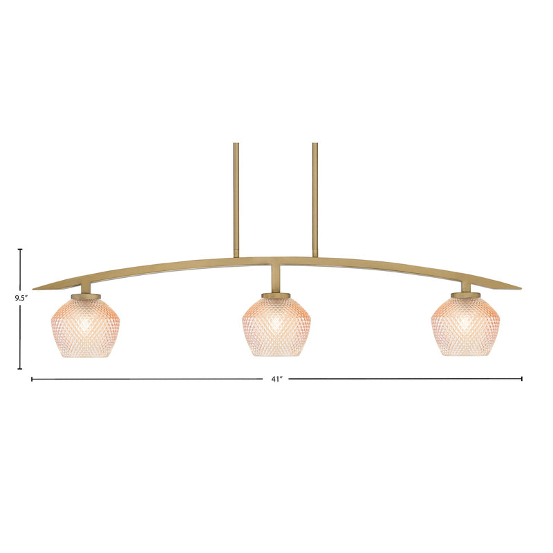 Toltec Kurve 41in 3-Light Island Light | Modern New Age Brass Steel and Amber Textured Glass | Kitchen Island & Dining Room | 6 x 41 x 9.5 in | Model 3736-NAB-4623