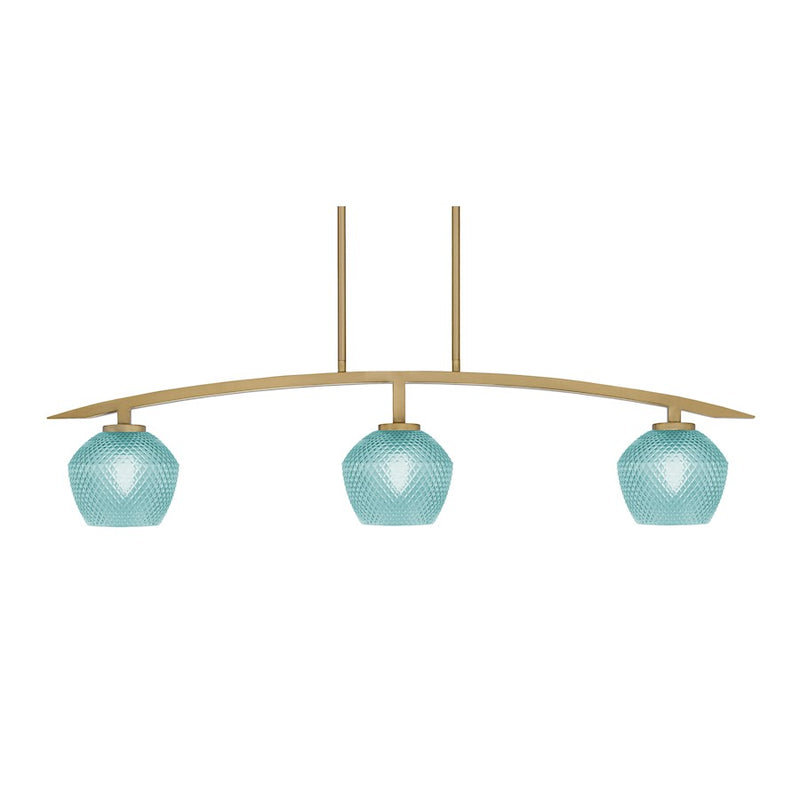Toltec Kurve 3Lt Island Light, Brass, 6" Turquoise Textured - 3736-NAB-4625