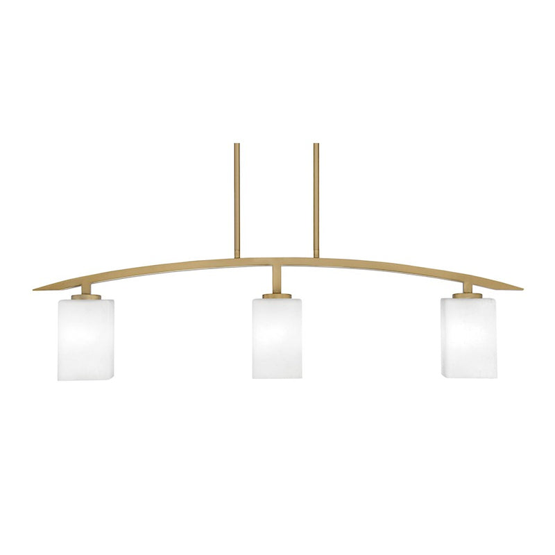 Toltec Kurve 3Lt Island Light, Brass, 4" Square White Muslin - 3736-NAB-531