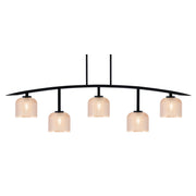 Toltec Kurve 51.25in 5-Light Bar Light | Modern Matte Black Steel and Amber Textured Glass | Kitchen Island & Dining Room | 6 x 51.25 x 13.5 in | Model 3745-MB-4613
