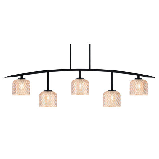 Toltec Kurve 51.25in 5-Light Bar Light | Modern Matte Black Steel and Amber Textured Glass | Kitchen Island & Dining Room | 6 x 51.25 x 13.5 in | Model 3745-MB-4613