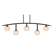 Toltec Kurve 41in 5-Light Bar | Modern Matte Black Steel and Amber Textured Glass | Kitchen Island & Dining Room | 6 x 41 x 9.5 in | Model 3745-MB-4623