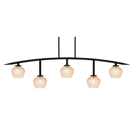 Toltec Kurve 41in 5-Light Bar | Modern Matte Black Steel and Amber Textured Glass | Kitchen Island & Dining Room | 6 x 41 x 9.5 in | Model 3745-MB-4623