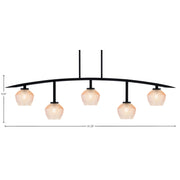 Toltec Kurve 41in 5-Light Bar | Modern Matte Black Steel and Amber Textured Glass | Kitchen Island & Dining Room | 6 x 41 x 9.5 in | Model 3745-MB-4623