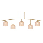 Toltec Kurve 51.25in 5-Light Bar Light | Contemporary New Age Brass Steel and Amber Textured Glass | Kitchen Island & Dining Room | Model 3745-NAB-4613