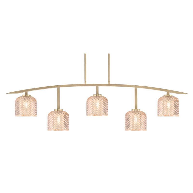 Toltec Kurve 51.25in 5-Light Bar Light | Contemporary New Age Brass Steel and Amber Textured Glass | Kitchen Island & Dining Room | Model 3745-NAB-4613