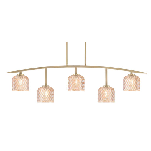 Toltec Kurve 51.25in 5-Light Bar Light | Contemporary New Age Brass Steel and Amber Textured Glass | Kitchen Island & Dining Room | Model 3745-NAB-4613