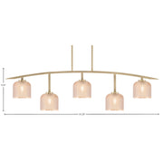 Toltec Kurve 51.25in 5-Light Bar Light | Contemporary New Age Brass Steel and Amber Textured Glass | Kitchen Island & Dining Room | Model 3745-NAB-4613