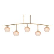 Toltec Kurve 51.25in 5-Light Bar | Modern New Age Brass Steel and Amber Textured Glass | Kitchen Island & Dining Room | 6 x 51.25 x 13.5 in | Model 3745-NAB-4623