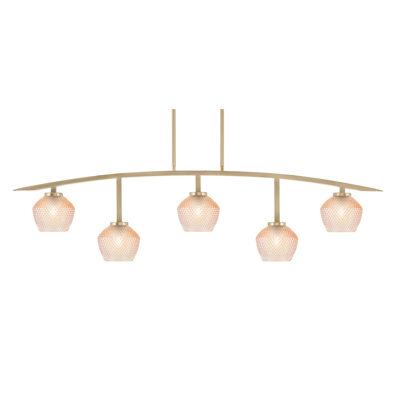 Toltec Kurve 51.25in 5-Light Bar | Modern New Age Brass Steel and Amber Textured Glass | Kitchen Island & Dining Room | 6 x 51.25 x 13.5 in | Model 3745-NAB-4623