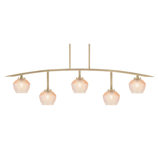 Toltec Kurve 51.25in 5-Light Bar | Modern New Age Brass Steel and Amber Textured Glass | Kitchen Island & Dining Room | 6 x 51.25 x 13.5 in | Model 3745-NAB-4623