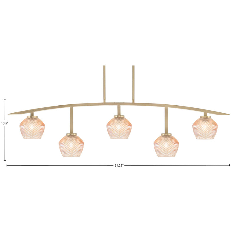 Toltec Kurve 51.25in 5-Light Bar | Modern New Age Brass Steel and Amber Textured Glass | Kitchen Island & Dining Room | 6 x 51.25 x 13.5 in | Model 3745-NAB-4623