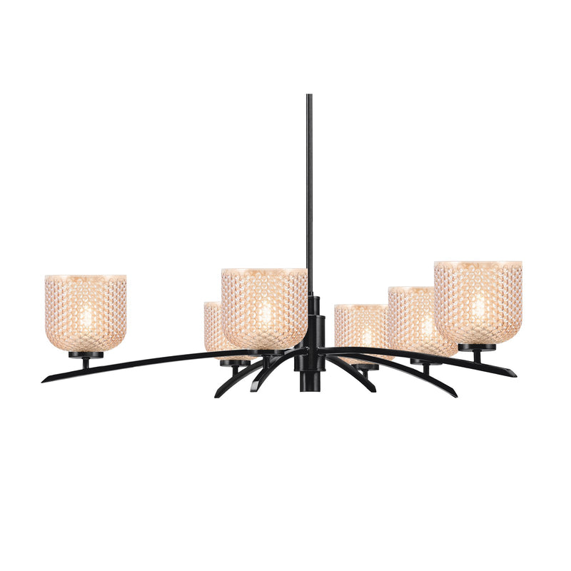 Toltec Kurve 31.5in 6-Light Chandelier | Industrial Matte Black Steel and Amber Textured Glass | Dining Room & Entryway | 31.5 x 31.5 x 7.75 in | Model 3746-MB-4613