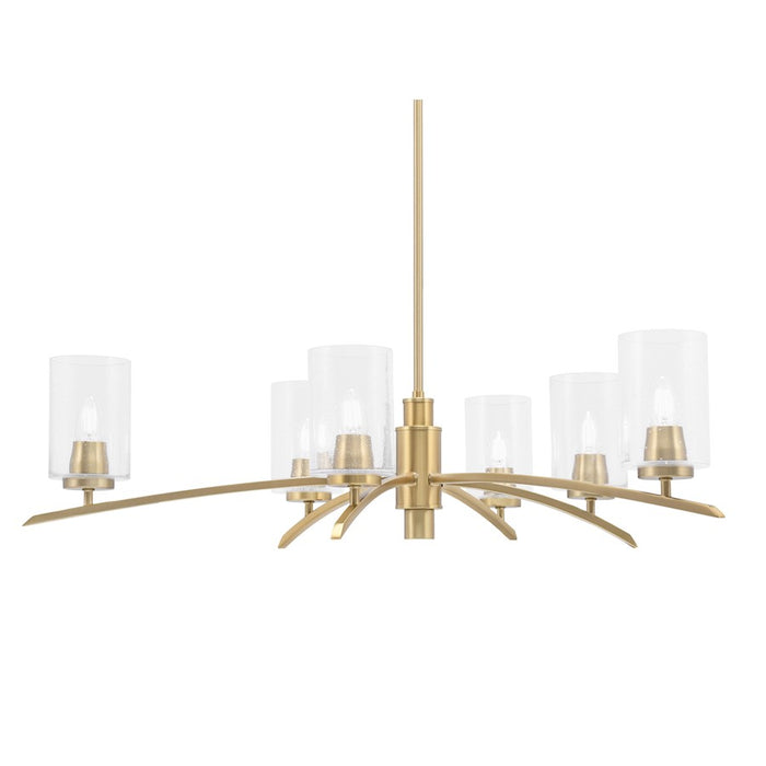 Toltec Kurve 6Lt Chandelier, Brass, 4" Clear Bubble - 3746-NAB-300