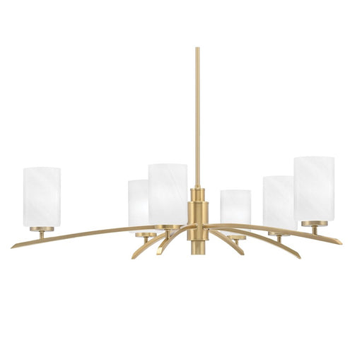 Toltec Kurve 6Lt Chandelier, Brass, 4" White Marble - 3746-NAB-3001