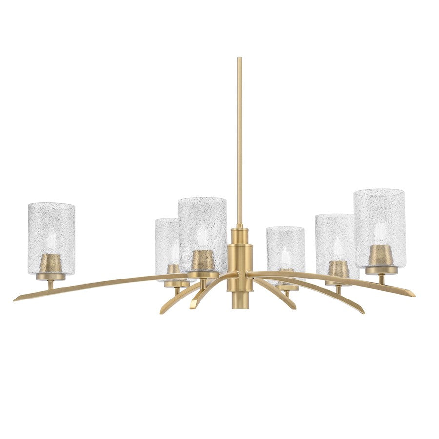 Toltec Kurve 6Lt Chandelier, Brass, 4" Smoke Bubble - 3746-NAB-3002