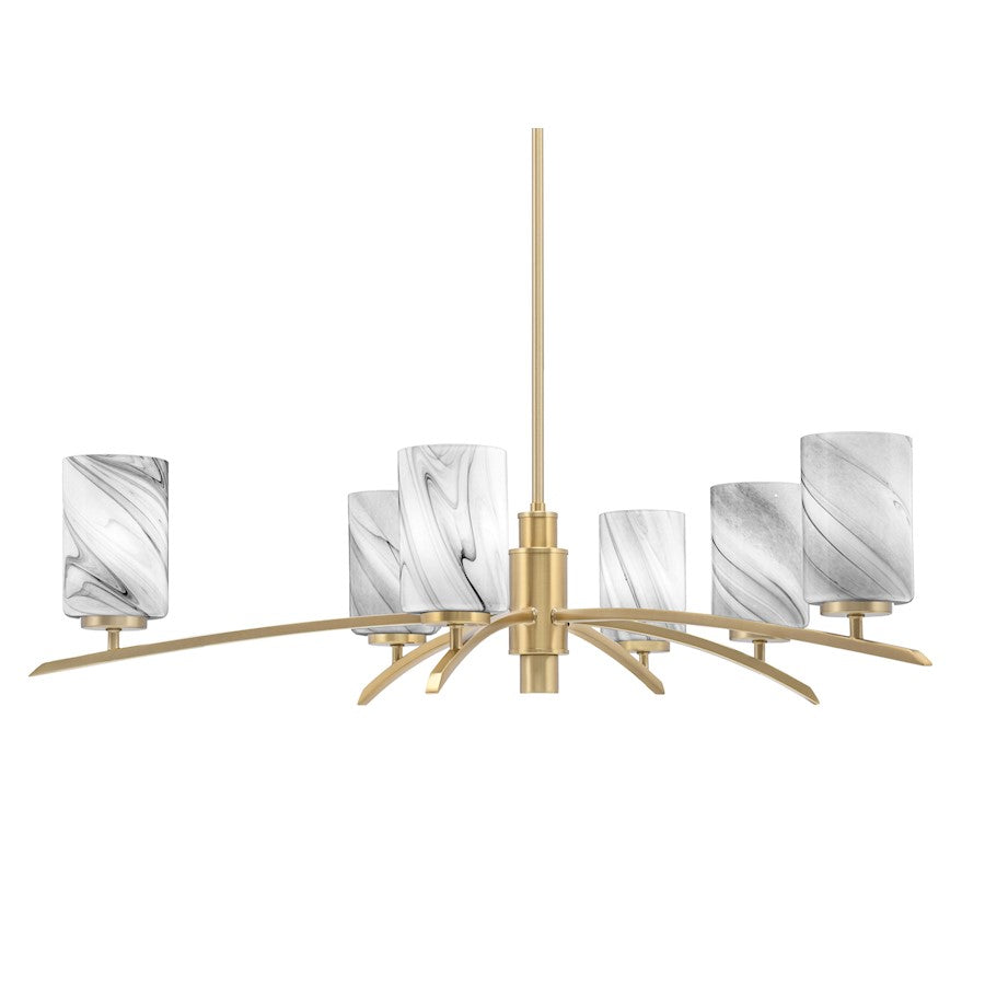 Toltec Kurve 6Lt Chandelier, Brass, 4" Onyx Swirl - 3746-NAB-3009