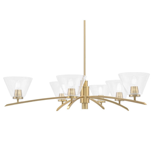 Toltec Kurve 6Lt Chandelier, Brass, 7" Clear Bubble - 3746-NAB-302