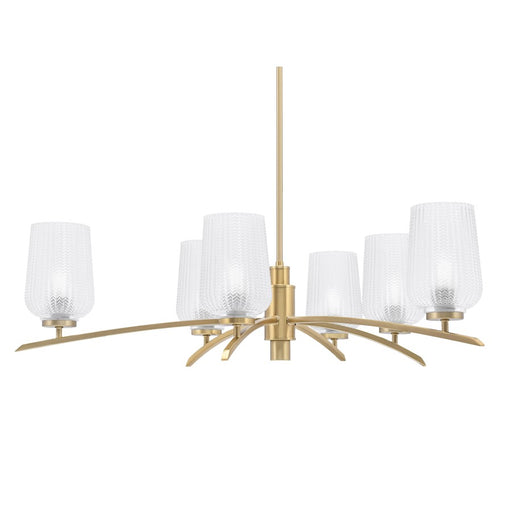 Toltec Kurve 6Lt Chandelier, Brass, 5" Clear Textured - 3746-NAB-4250