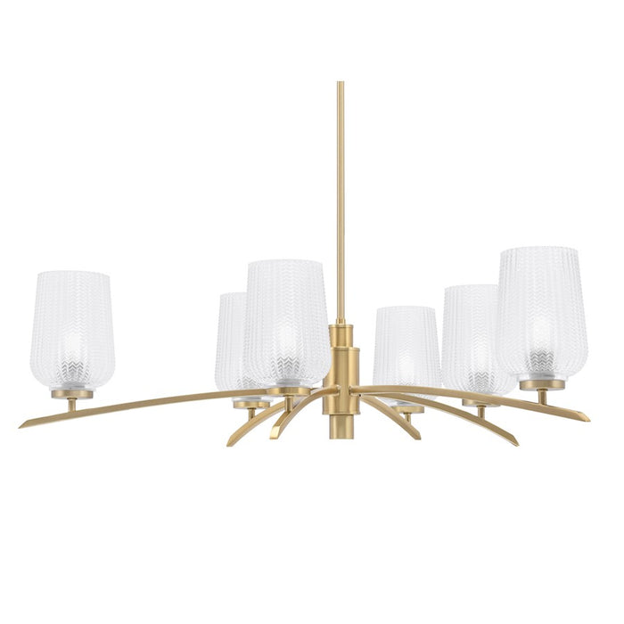 Toltec Kurve 6Lt Chandelier, Brass, 5" Clear Textured - 3746-NAB-4250