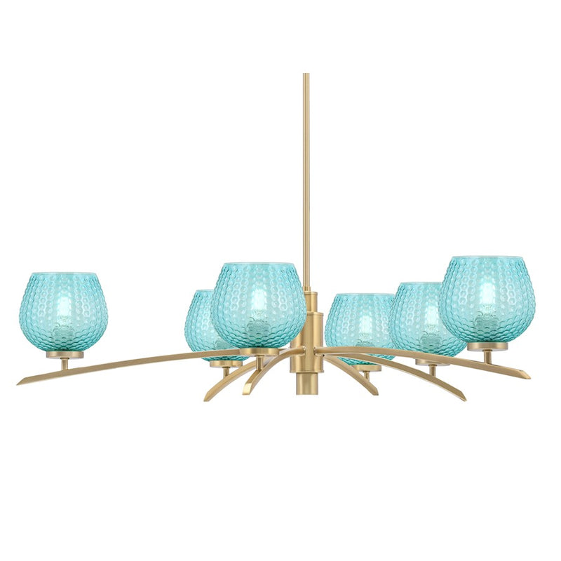 Toltec Kurve 4605 6Lt Chandelier, Brass, 6" Turquoise Textured - 3746-NAB-4605