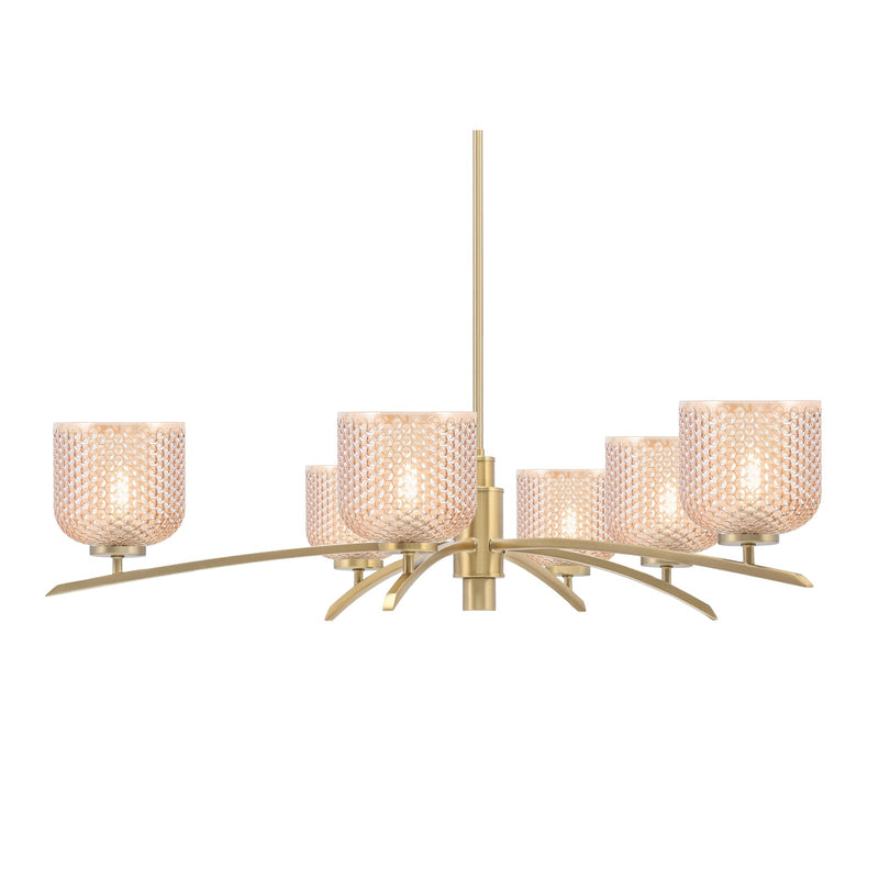 Toltec Kurve 31.5in 6-Light Chandelier | Transitional New Age Brass Steel and Amber Textured Glass | Dining Room & Entryway | 31.5 x 31.5 x 7.75 in | Model 3746-NAB-4613