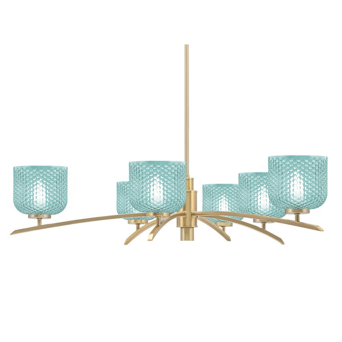 Toltec Kurve 4615 6Lt Chandelier, Brass, 6" Turquoise Textured - 3746-NAB-4615