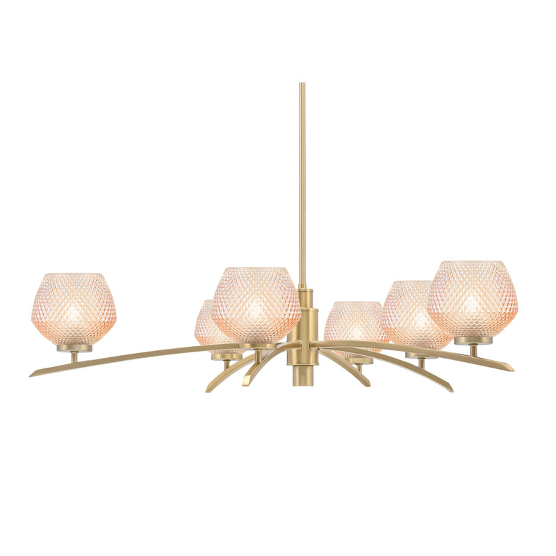 Toltec Kurve 31.5in 6-Light Chandelier | New Age Brass Steel and Amber Textured Glass | Dining Room & Entryway | 31.5 x 7.75 in | Model 3746-NAB-4623