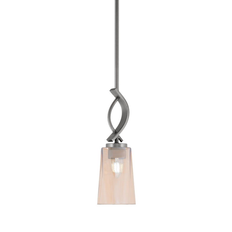 Toltec Cavella 4.5in 1-Light Mini Pendant | Modern Graphite and Amber Gradient Glass | Kitchen Island & Bar | 4.5 x 13.5 in | Model 3901-GP-263