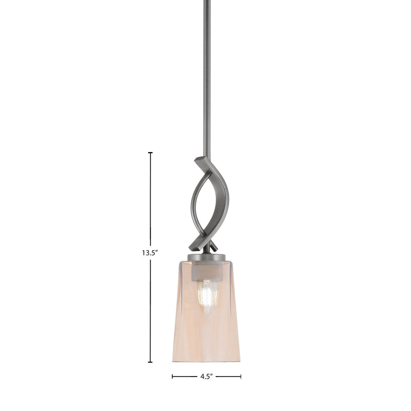 Toltec Cavella 4.5in 1-Light Mini Pendant | Modern Graphite and Amber Gradient Glass | Kitchen Island & Bar | 4.5 x 13.5 in | Model 3901-GP-263