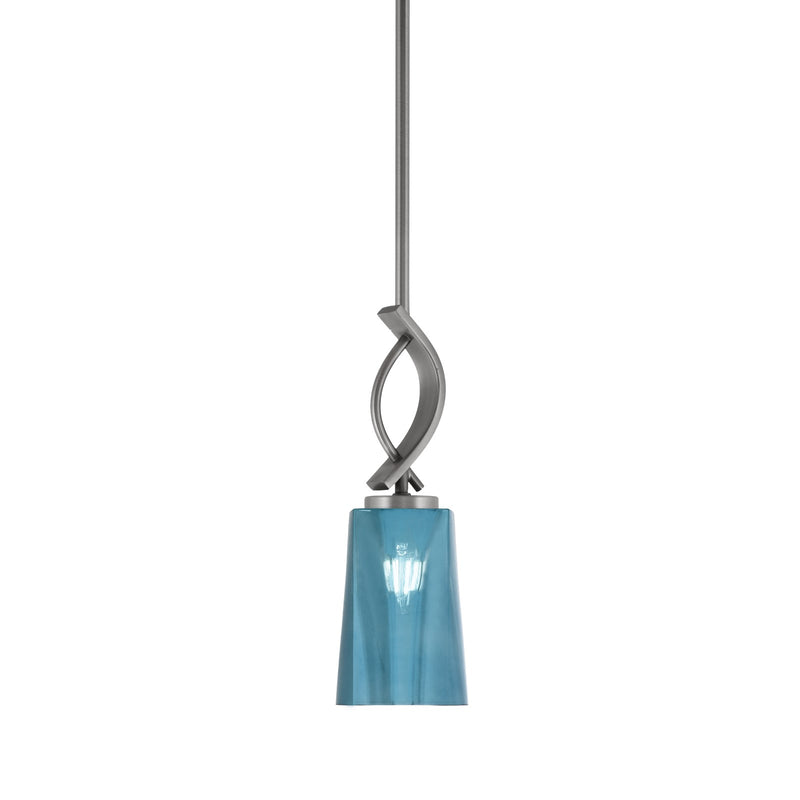 Toltec Cavella 4.5in 1-Light Mini Pendant | Modern Graphite and Blue Gradient Glass | Kitchen Island & Bar | 4.5 x 13.5 in | Model 3901-GP-265