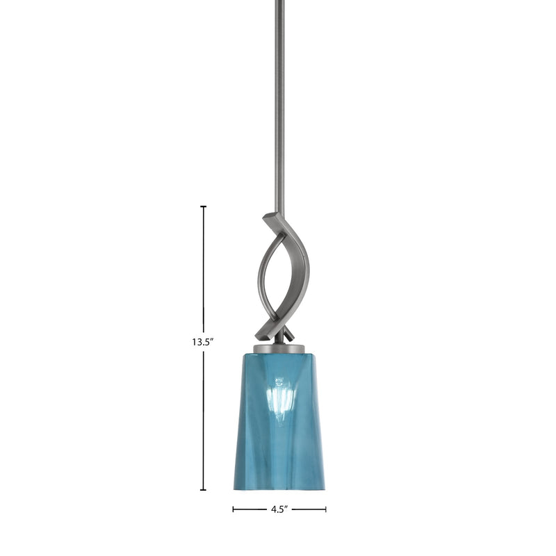 Toltec Cavella 4.5in 1-Light Mini Pendant | Modern Graphite and Blue Gradient Glass | Kitchen Island & Bar | 4.5 x 13.5 in | Model 3901-GP-265