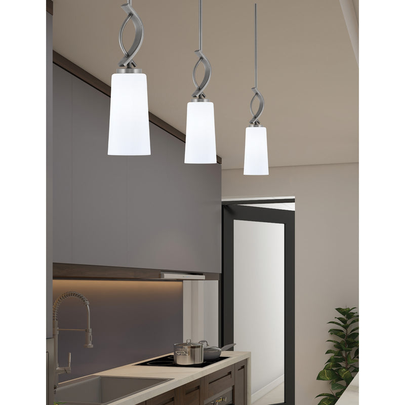Toltec Cavella 5in 1-Light Mini Pendant | Modern Graphite and White Opal Glass | Kitchen Island & Bar | 5 x 16.75 in | Model 3901-GP-291