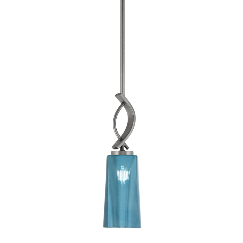 Toltec Cavella 5in 1-Light Mini Pendant | Contemporary Graphite and Blue Gradient Glass | Kitchen Island & Dining Nook | Model 3901-GP-295