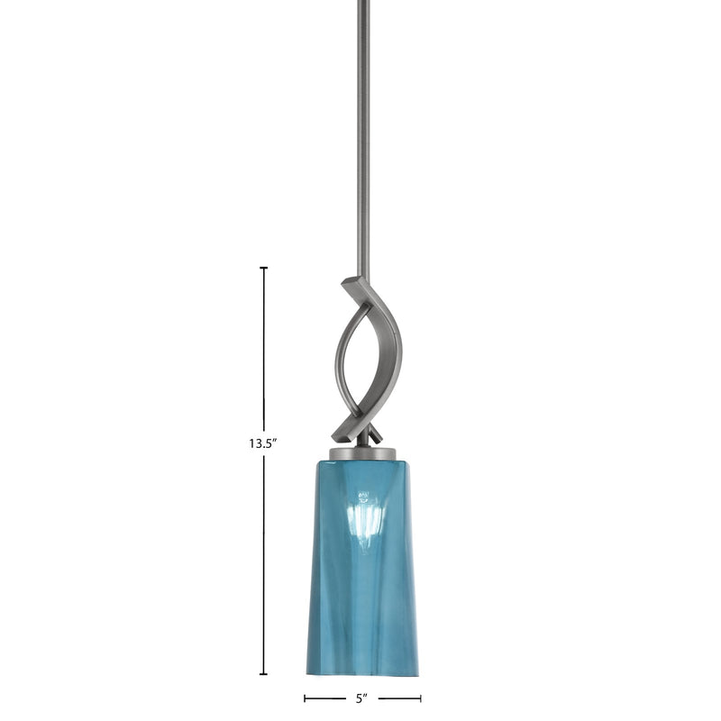Toltec Cavella 5in 1-Light Mini Pendant | Contemporary Graphite and Blue Gradient Glass | Kitchen Island & Dining Nook | Model 3901-GP-295