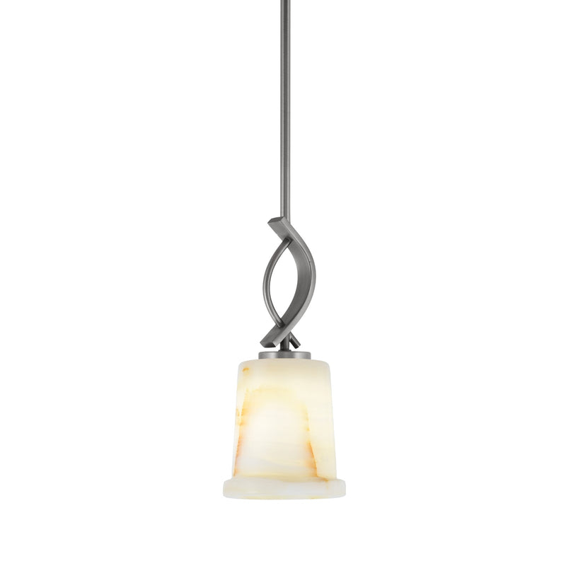 Toltec Cavella 5in 1-Light Mini Pendant | Modern Graphite and Natural Stone Glass | Kitchen Island & Dining Room | 5 x 12.75 in | Model 3901-GP-4128