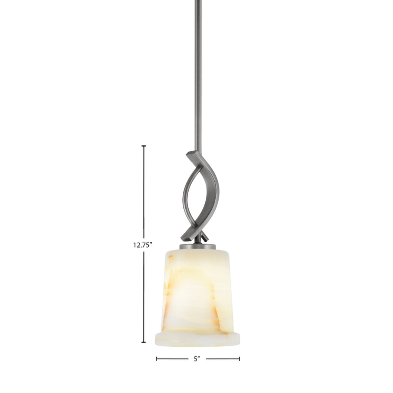 Toltec Cavella 5in 1-Light Mini Pendant | Modern Graphite and Natural Stone Glass | Kitchen Island & Dining Room | 5 x 12.75 in | Model 3901-GP-4128