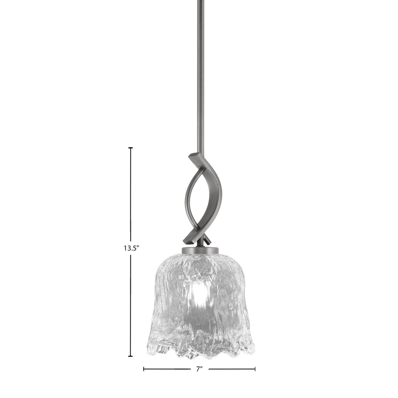 Toltec Cavella 7in 1-Light Mini Pendant | Modern Graphite and Clear Lava Glass | Kitchen Island & Dining Room | 7 x 13.5 in | Model 3901-GP-4230