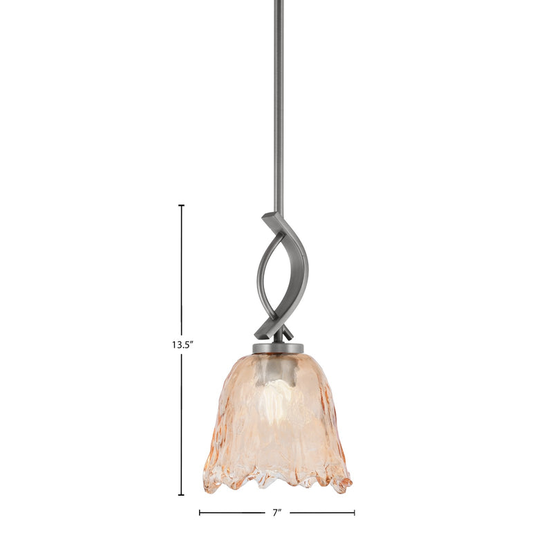 Toltec Cavella 7in 1-Light Mini Pendant | Modern Graphite and Amber Lava Glass | Kitchen Island & Dining Room | 7 x 13.5 in | Model 3901-GP-4233