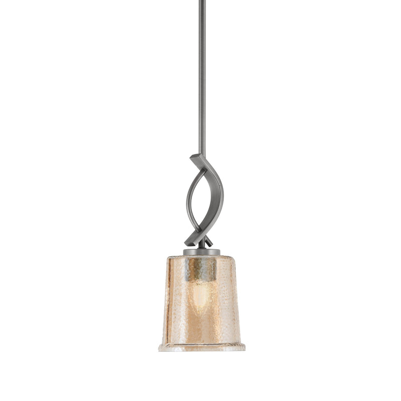 Toltec Cavella 5in 1-Light Mini Pendant | Modern Graphite and Amber Bubble Glass | Kitchen Island & Dining Room | 5 x 12.75 in | Model 3901-GP-5033