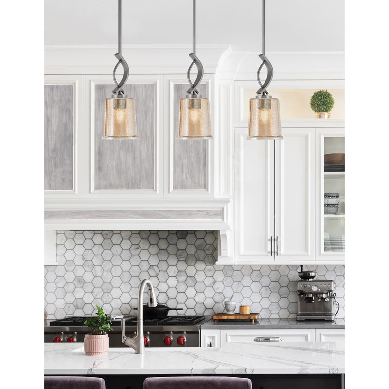 Toltec Cavella 5in 1-Light Mini Pendant | Modern Graphite and Amber Bubble Glass | Kitchen Island & Dining Room | 5 x 12.75 in | Model 3901-GP-5033