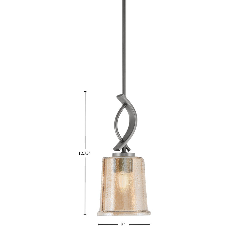 Toltec Cavella 5in 1-Light Mini Pendant | Modern Graphite and Amber Bubble Glass | Kitchen Island & Dining Room | 5 x 12.75 in | Model 3901-GP-5033