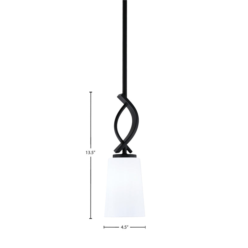 Toltec Cavella 4.5in 1-Light Mini Pendant | Modern Matte Black and White Opal Glass | Kitchen Island & Dining Room | 4.5 x 13.5 in | Model 3901-MB-261
