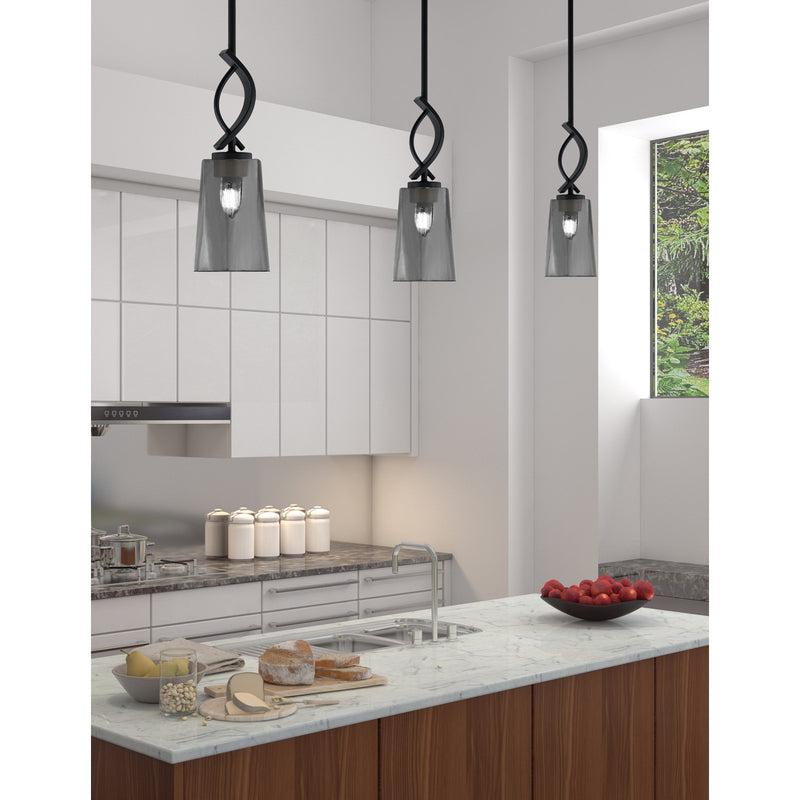 Toltec Cavella 4.5in 1-Light Mini Pendant | Modern Matte Black and Smoke Bubble Glass | Kitchen Island & Dining Room | Model 3901-MB-262