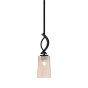 Toltec Cavella 4.5in 1-Light Mini Pendant | Modern Matte Black and Amber Gradient Glass | Kitchen Island & Bar | 4.5 x 13.5 in | Model 3901-MB-263