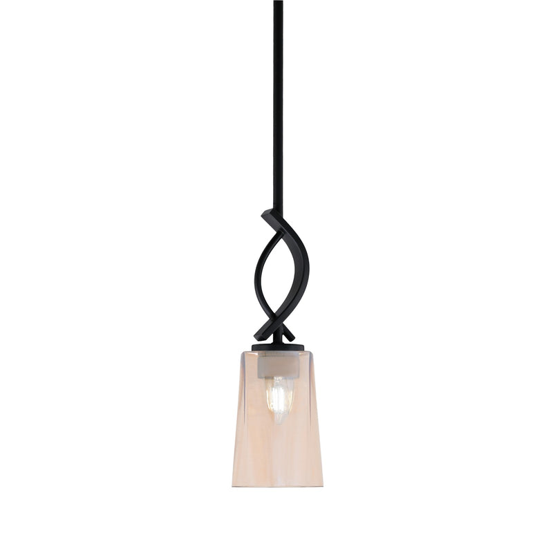 Toltec Cavella 4.5in 1-Light Mini Pendant | Modern Matte Black and Amber Gradient Glass | Kitchen Island & Bar | 4.5 x 13.5 in | Model 3901-MB-263